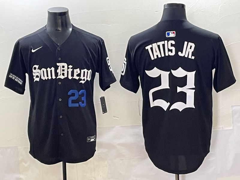Men 2025 San Diego Padres 23 Tatis jr Black Five generations Joint Name Nike MLB Jersey style 3